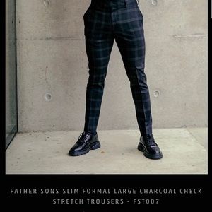 Brand New Father Sons Slim charcoal Check Stretch Trousers, 36/32”